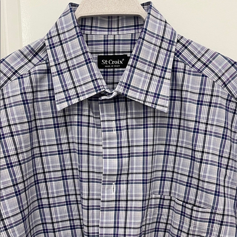 ST. CROIX Button Down Plaid Long Sleeve Shirt-L-Made in Italy-Luxury Brand